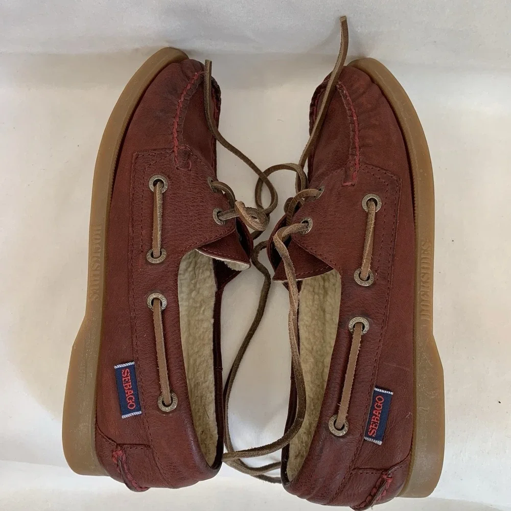 SEBAGO Docksides-Suede Sherpa Lined Shoes  Women's US 6.5 Rustic Chili‎ Red)